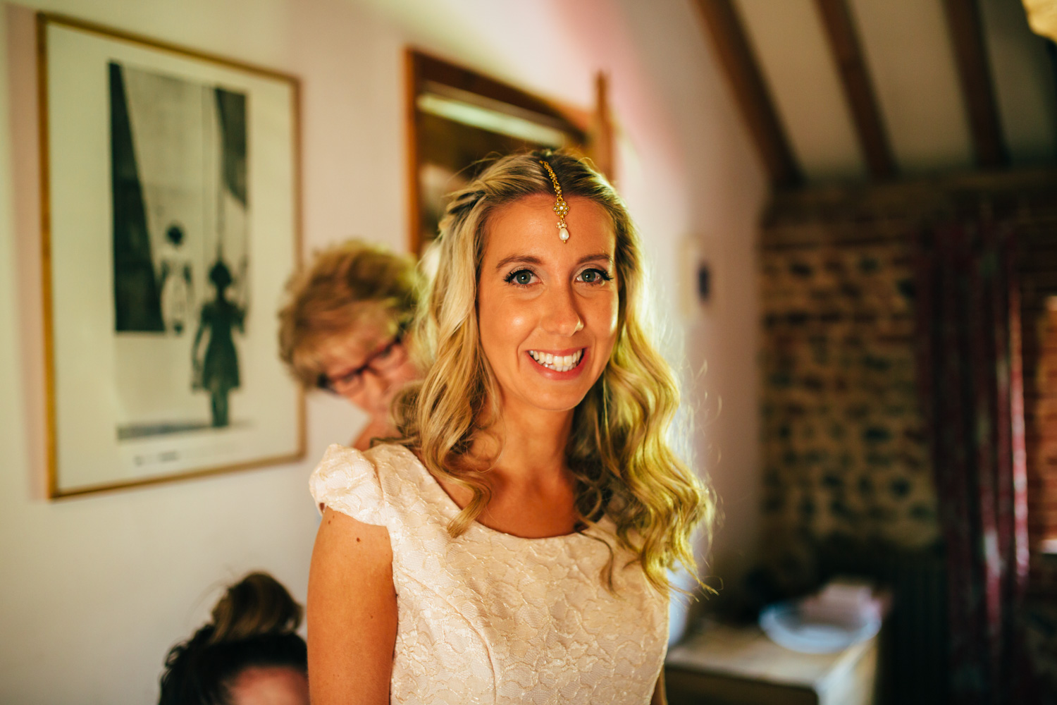 happy smiling bride at chaucer barn wedding photography