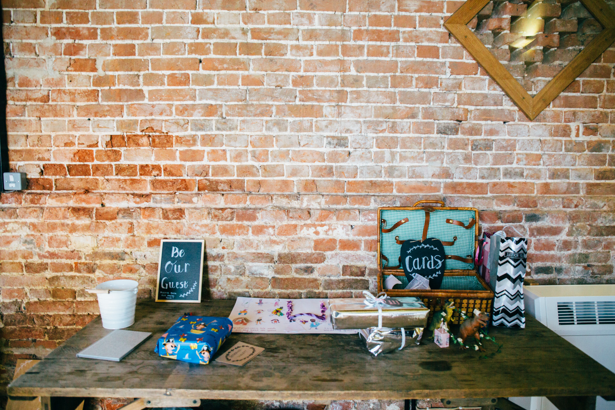 Wedding card and gift table at Wood Farm Barn in Suffolk