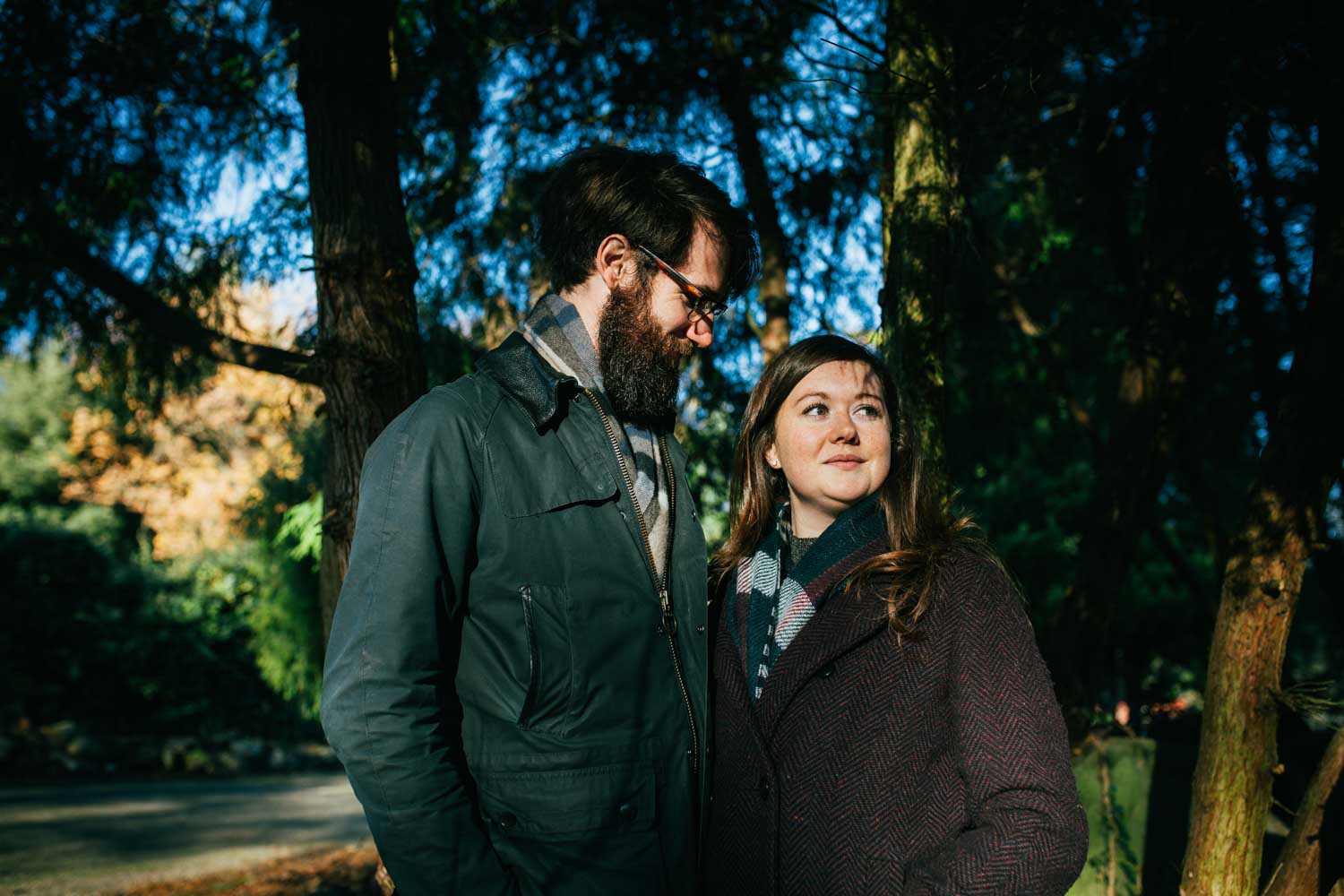 happy couple in winter light for their relaxed couples shoot