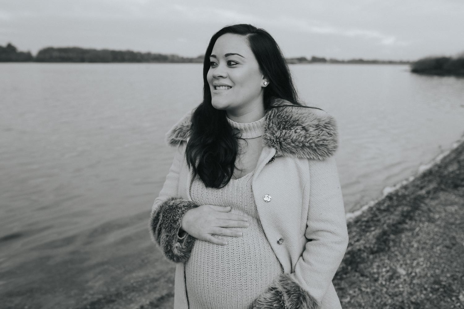 black and white maternity portrait of suffolk mum to be
