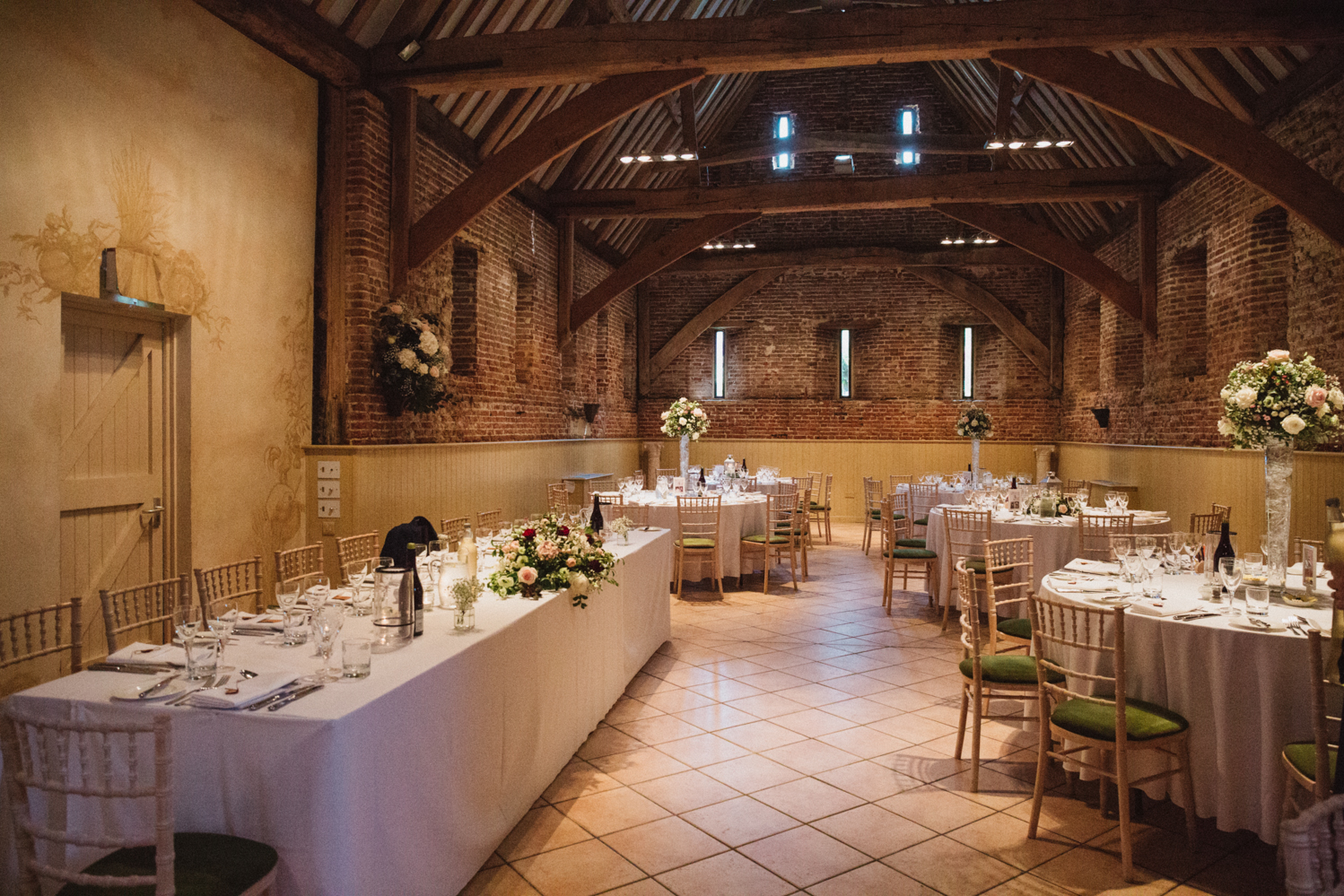 photography of reception decor at a natural pretty elms barn wedding in suffolk