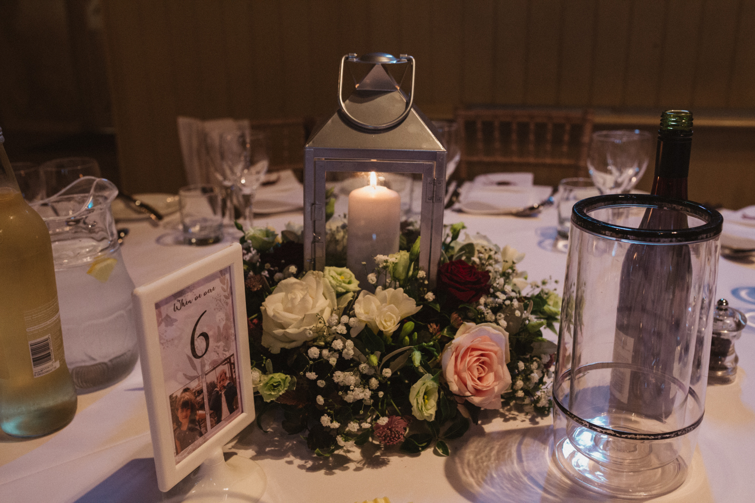 photography of reception decor at a natural pretty elms barn wedding in suffolk