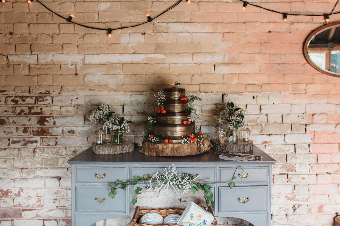 rustic vintage grey cake table at the keeper and the dell