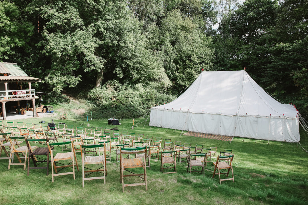 ceremony chairs and marquee at the keeper and the dell in norfolk