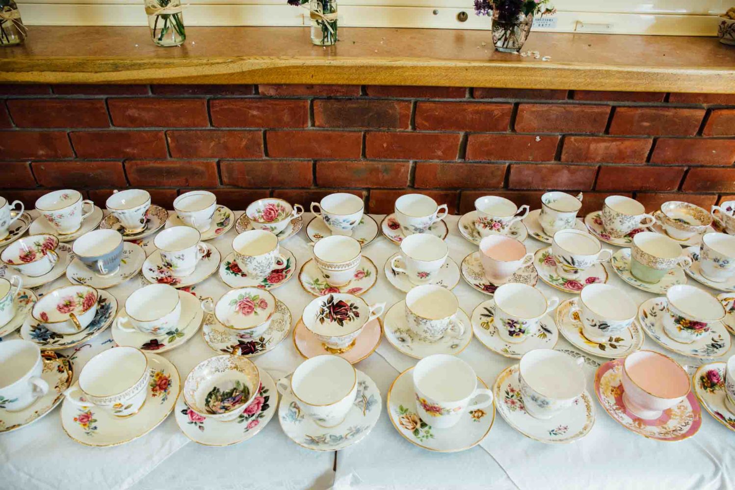 teacups at a saxmundham village hall wedding