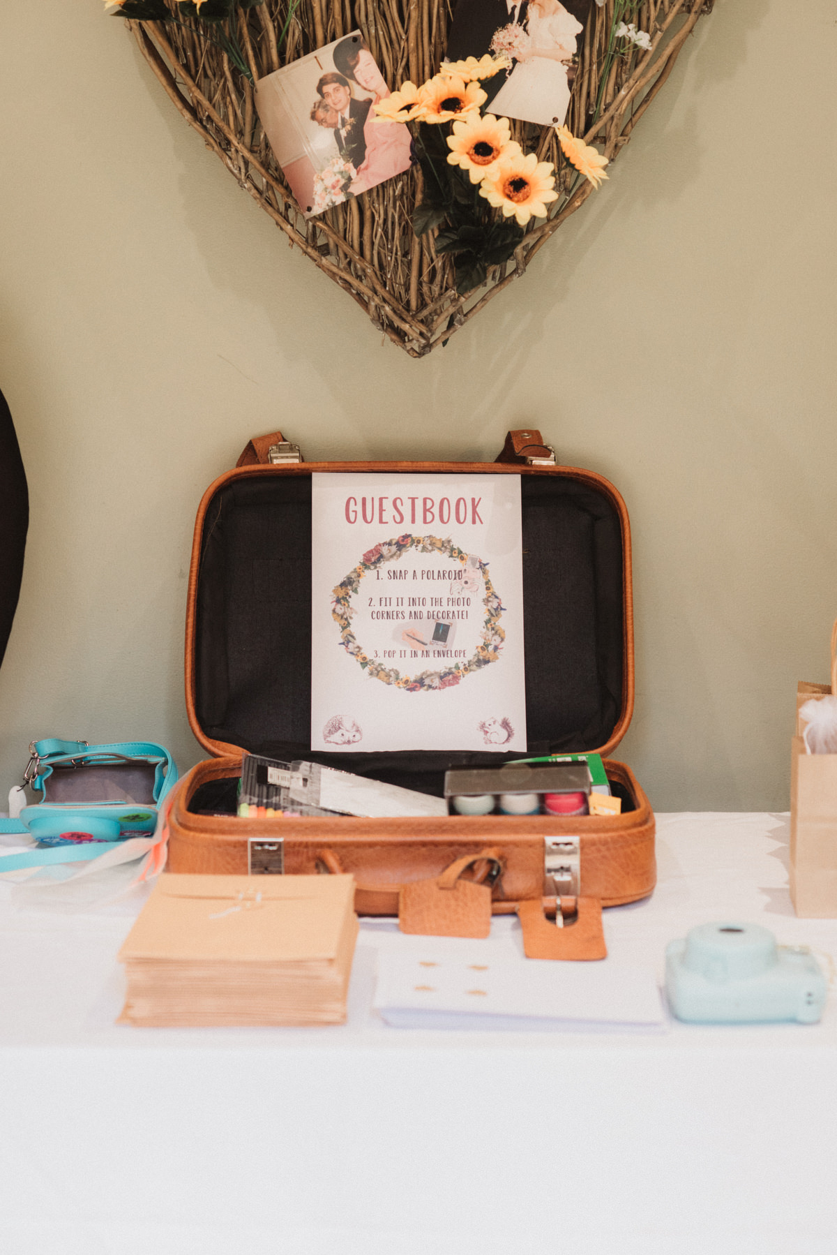 Guestbook suitcase at Oak Lodge Thetford Forest Wedding Photography