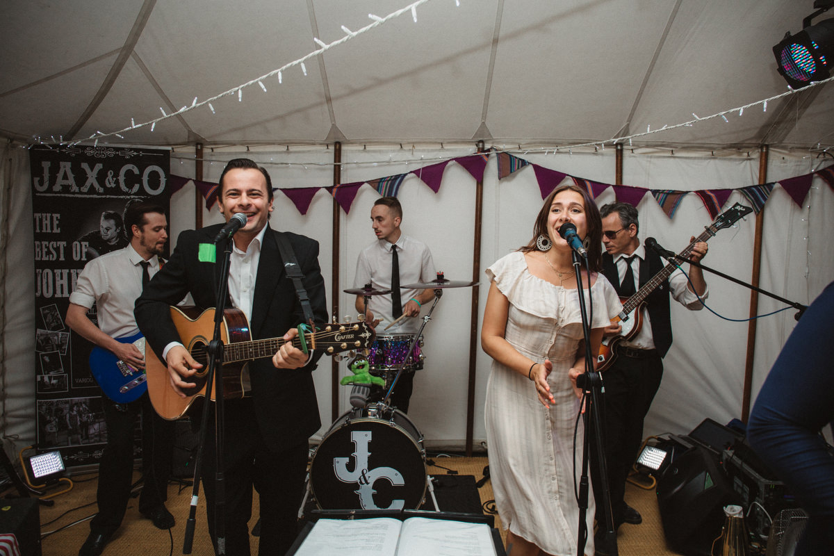 Suffolk band Jax & co playing in a marquee